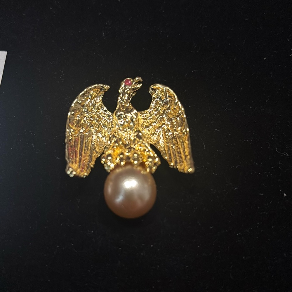 Ann Hand Eagle Gold Tone Faux Pearl Brooch
